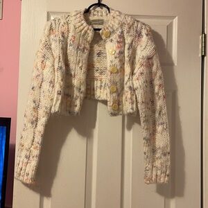 Urban Outfitters Cream Multicolor Speckled Cropped Knit Cardigan